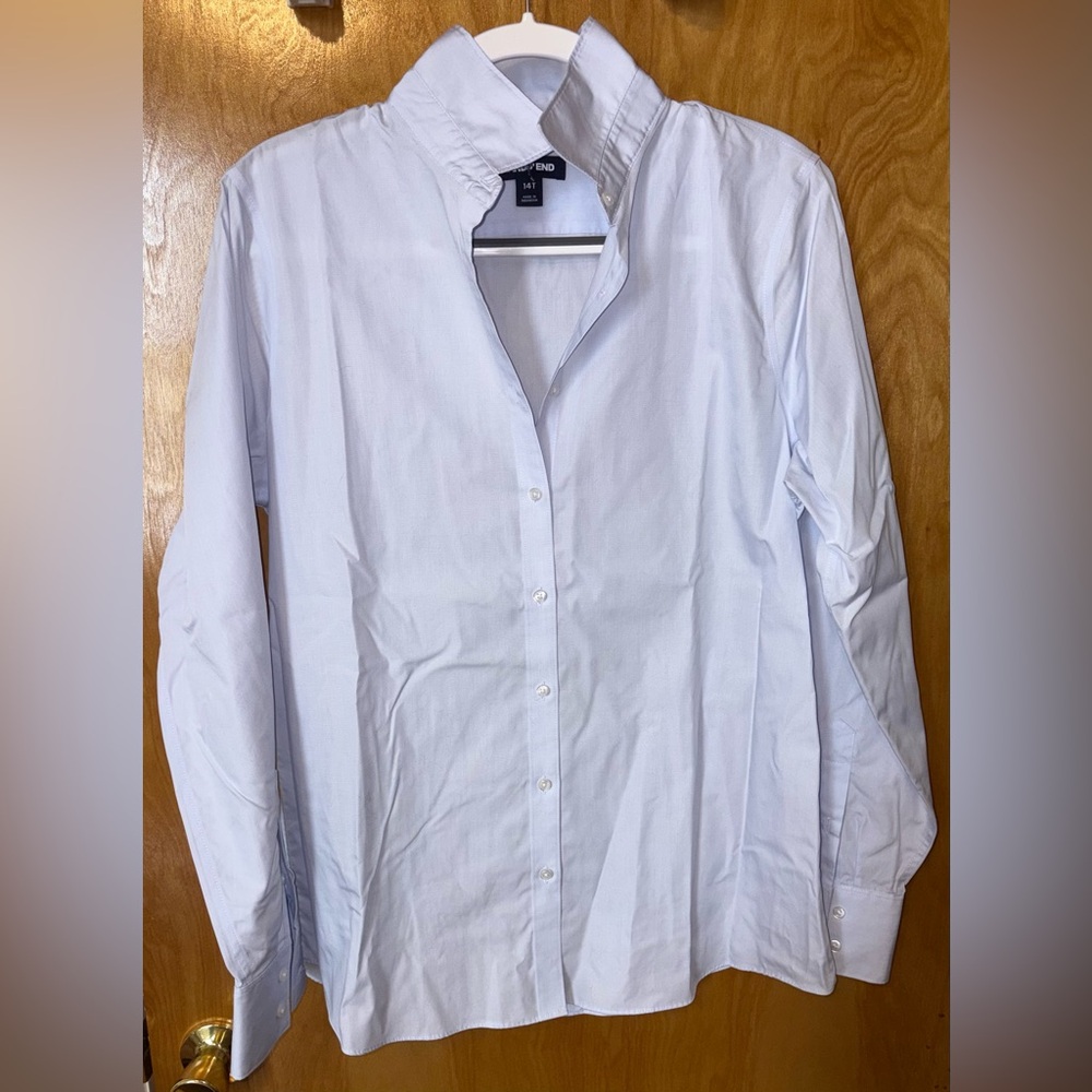Lands’ End light chambray blue No Iron Supima button down shirt Size 14T Tall
